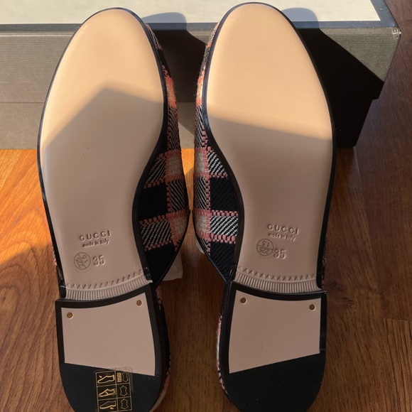 Gucci Princetown Pink Plaid “Fancy Tweed” Loafers Mules Size 35 EU / 5 US NIB - Picture 6 of 7